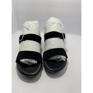 Italian Shoemakers Quincie Wedge Slip On‎ Sandals Black Silver Buckle Size 9